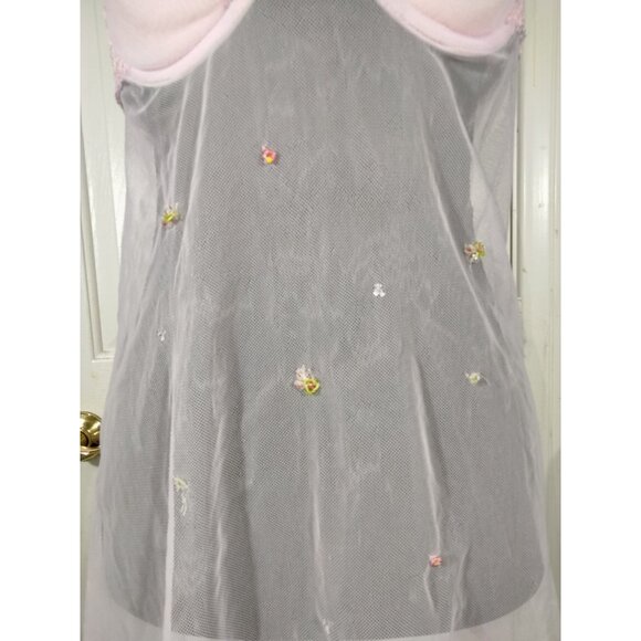 Vtg Y2K Delicates Mesh Babydoll Slip Dress M Embroidered Beaded Coquette Floral - Picture 4 of 10